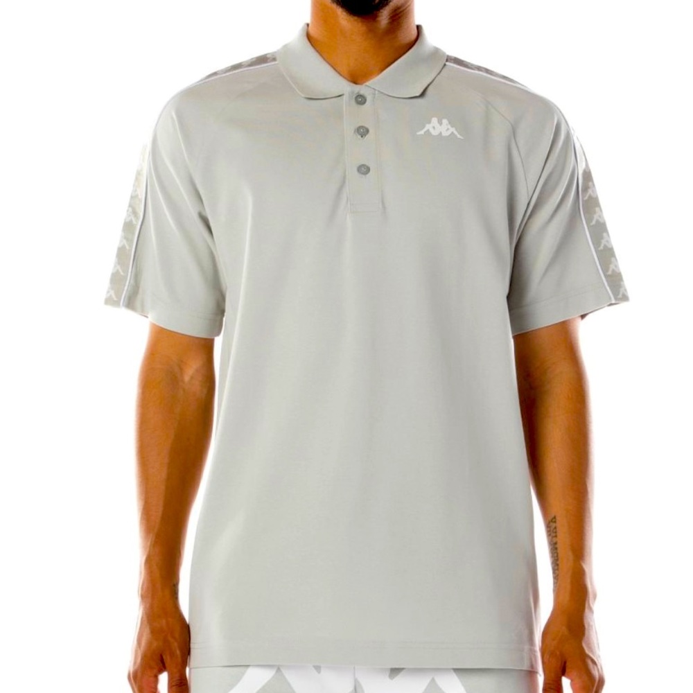 Kappa Logo Shoulder 222 Banda Calsinz Off-White Grey Streetwear Polo T-Shirt NWT